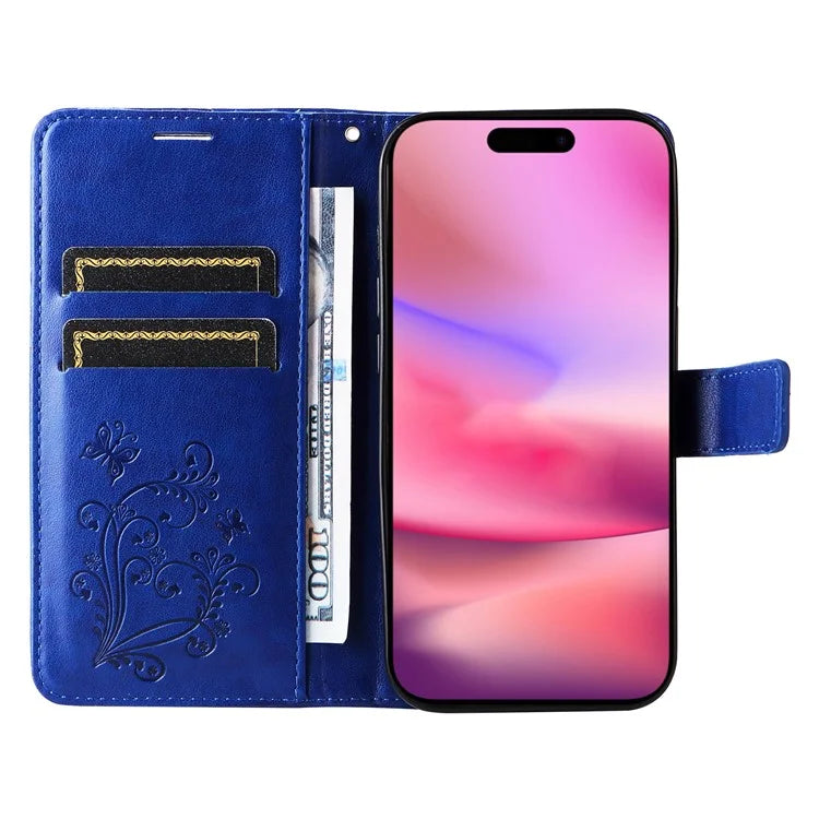 KT Imprinting Flower Series-2 For iPhone 16 Wallet Case Protective Leather Flip Cover