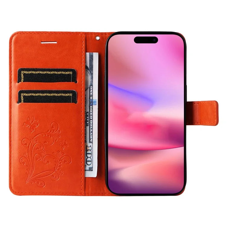 KT Imprinting Flower Series-2 For iPhone 16 Wallet Case Protective Leather Flip Cover