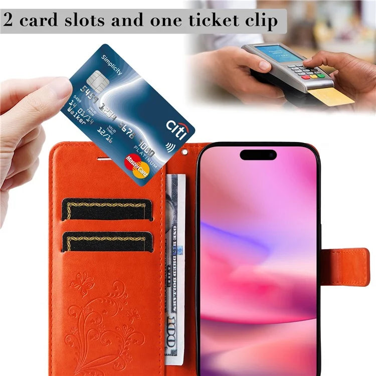 KT Imprinting Flower Series-2 For iPhone 16 Wallet Case Protective Leather Flip Cover