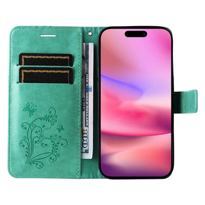 KT Imprinting Flower Series-2 For iPhone 16 Wallet Case Protective Leather Flip Cover