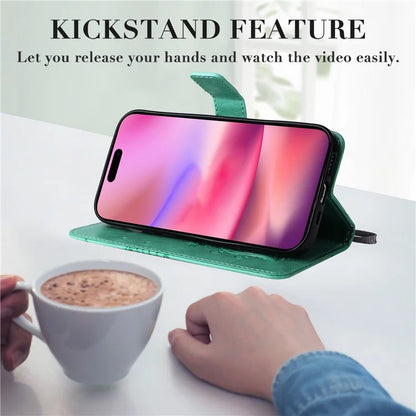 KT Imprinting Flower Series-2 For iPhone 16 Wallet Case Protective Leather Flip Cover