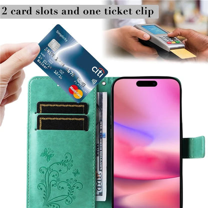 KT Imprinting Flower Series-2 For iPhone 16 Wallet Case Protective Leather Flip Cover