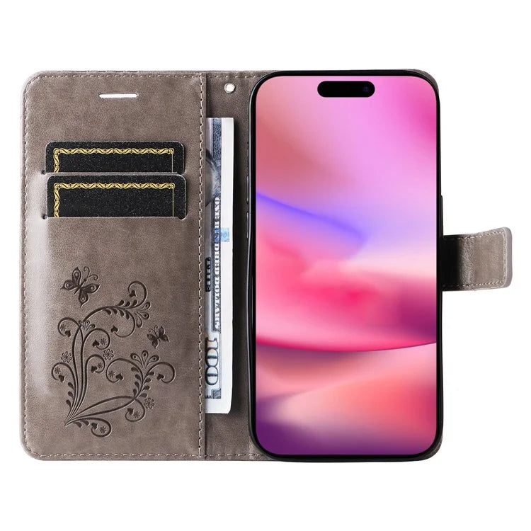 KT Imprinting Flower Series-2 For iPhone 16 Wallet Case Protective Leather Flip Cover
