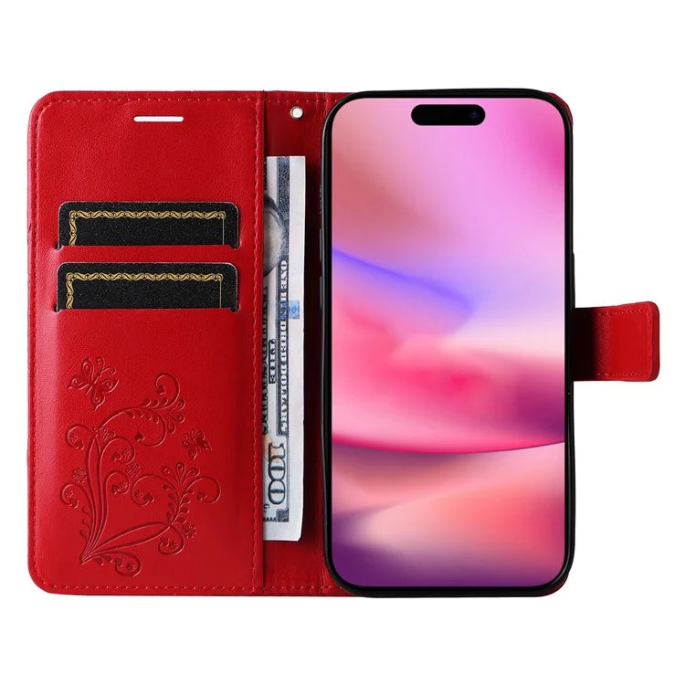 KT Imprinting Flower Series-2 For iPhone 16 Wallet Case Protective Leather Flip Cover