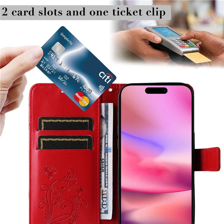 KT Imprinting Flower Series-2 For iPhone 16 Wallet Case Protective Leather Flip Cover