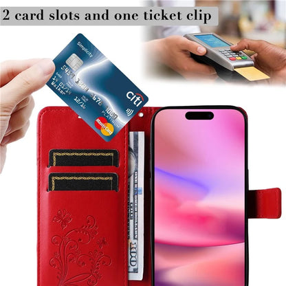 KT Imprinting Flower Series-2 For iPhone 16 Wallet Case Protective Leather Flip Cover