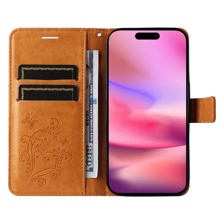 KT Imprinting Flower Series-2 For iPhone 16 Wallet Case Protective Leather Flip Cover