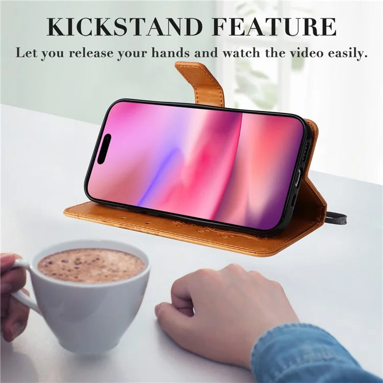 KT Imprinting Flower Series-2 For iPhone 16 Wallet Case Protective Leather Flip Cover