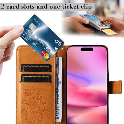 KT Imprinting Flower Series-2 For iPhone 16 Wallet Case Protective Leather Flip Cover