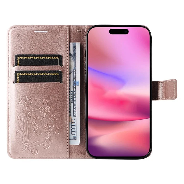 KT Imprinting Flower Series-2 For iPhone 16 Wallet Case Protective Leather Flip Cover