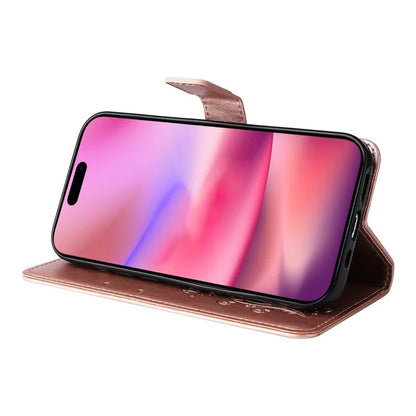 KT Imprinting Flower Series-2 For iPhone 16 Wallet Case Protective Leather Flip Cover