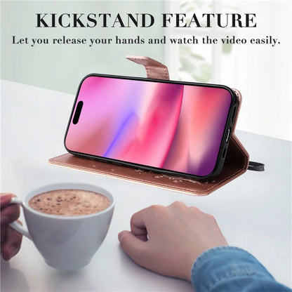 KT Imprinting Flower Series-2 For iPhone 16 Wallet Case Protective Leather Flip Cover