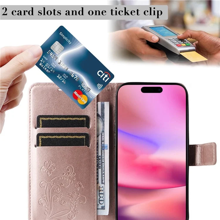 KT Imprinting Flower Series-2 For iPhone 16 Wallet Case Protective Leather Flip Cover