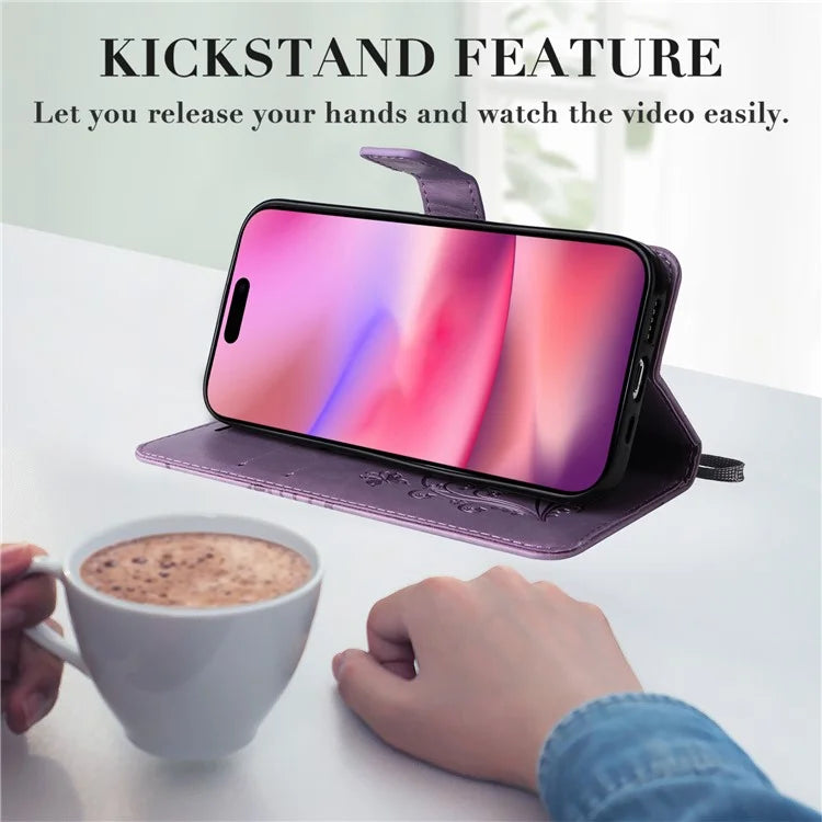 KT Imprinting Flower Series-2 For iPhone 16 Wallet Case Protective Leather Flip Cover