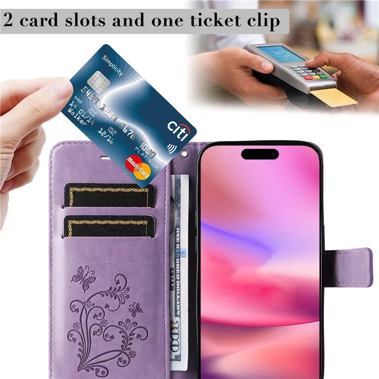 KT Imprinting Flower Series-2 For iPhone 16 Wallet Case Protective Leather Flip Cover