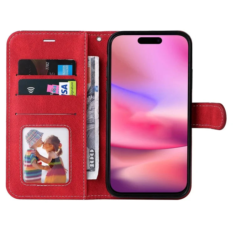For iPhone 16 Case with Hand Strap Leather Wallet Phone Cover 3-color Splicing