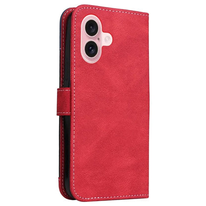 For iPhone 16 Case with Hand Strap Leather Wallet Phone Cover 3-color Splicing