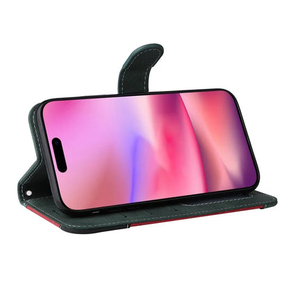For iPhone 16 Case with Hand Strap Leather Wallet Phone Cover 3-color Splicing