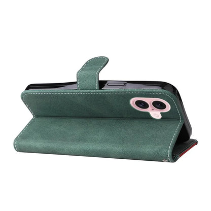 For iPhone 16 Case with Hand Strap Leather Wallet Phone Cover 3-color Splicing