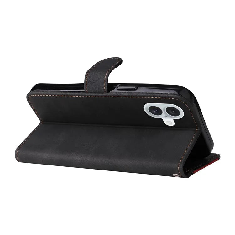 For iPhone 16 Plus Case 3-color Splicing PU Leather Wallet Phone Cover
