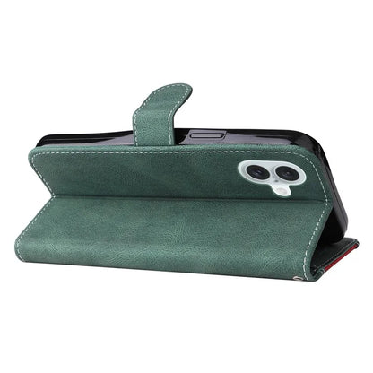 For iPhone 16 Plus Case 3-color Splicing PU Leather Wallet Phone Cover
