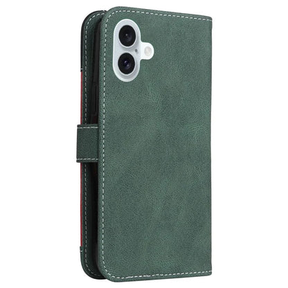 For iPhone 16 Plus Case 3-color Splicing PU Leather Wallet Phone Cover