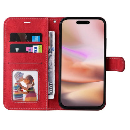 For iPhone 16 Plus Case 3-color Splicing PU Leather Wallet Phone Cover