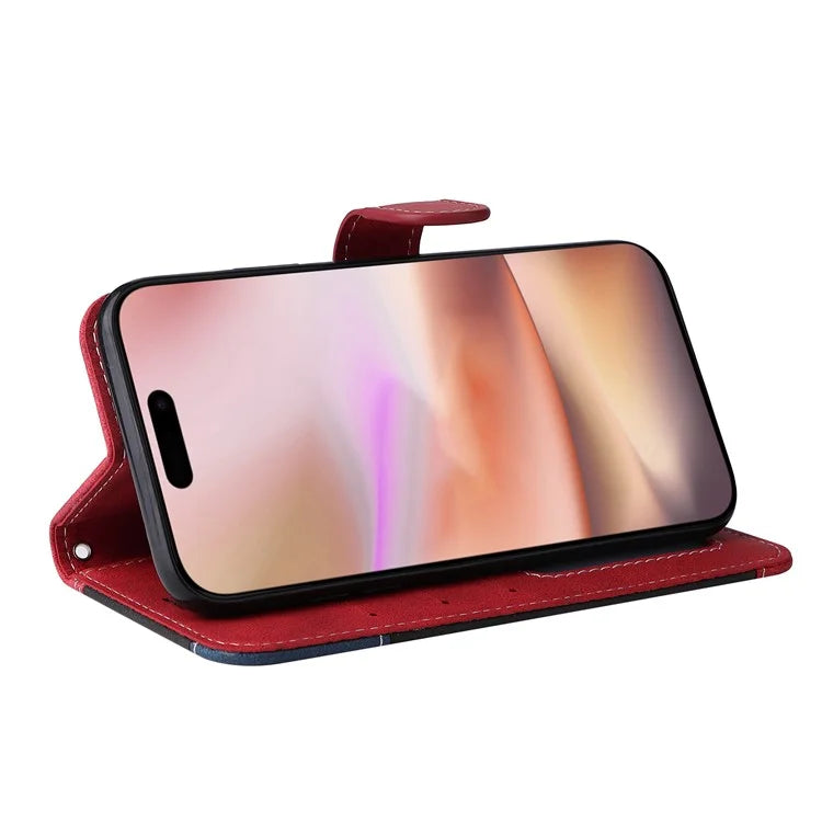 For iPhone 16 Plus Case 3-color Splicing PU Leather Wallet Phone Cover