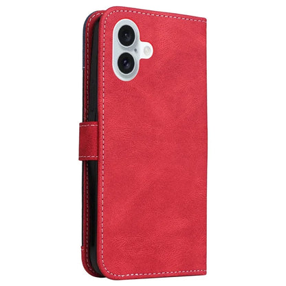For iPhone 16 Plus Case 3-color Splicing PU Leather Wallet Phone Cover