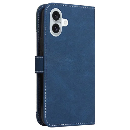 For iPhone 16 Plus Case 3-color Splicing PU Leather Wallet Phone Cover