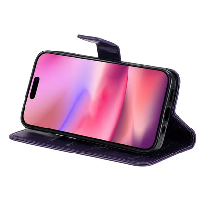 KT Imprinting Flower Series-3 For iPhone 16 Case Wallet Stand Leather Cover Cat Tree Pattern