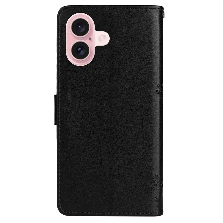KT Imprinting Flower Series-3 For iPhone 16 Case Wallet Stand Leather Cover Cat Tree Pattern