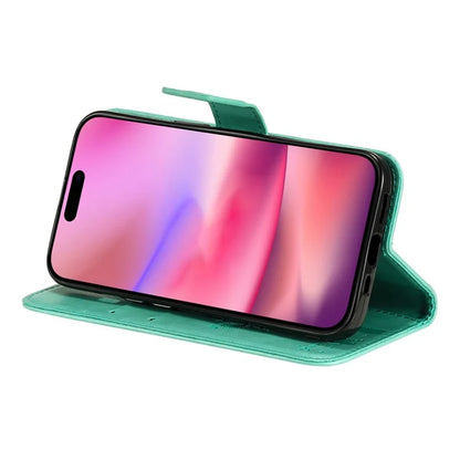 KT Imprinting Flower Series-3 For iPhone 16 Case Wallet Stand Leather Cover Cat Tree Pattern