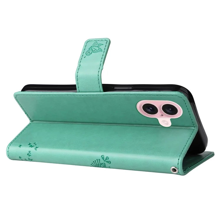 KT Imprinting Flower Series-3 For iPhone 16 Case Wallet Stand Leather Cover Cat Tree Pattern