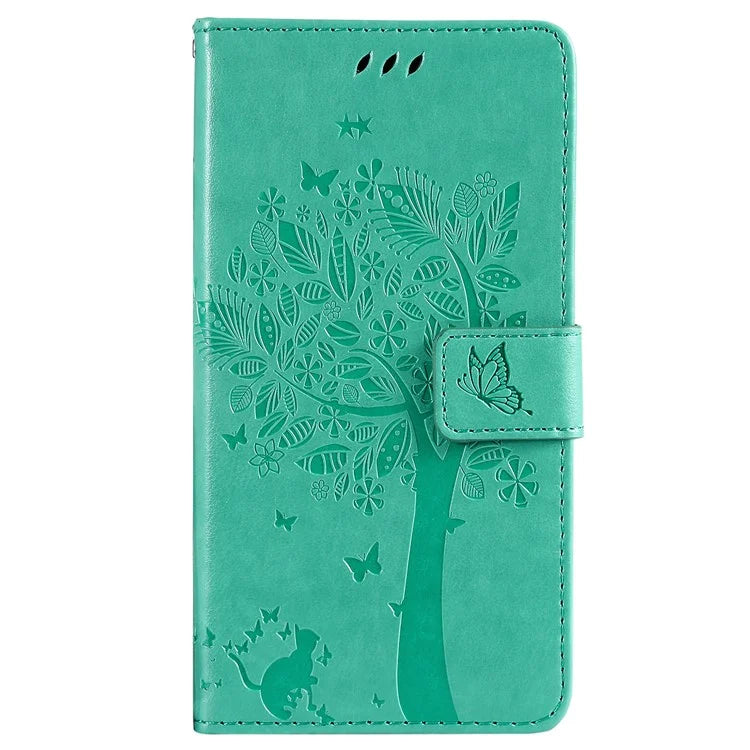KT Imprinting Flower Series-3 For iPhone 16 Case Wallet Stand Leather Cover Cat Tree Pattern