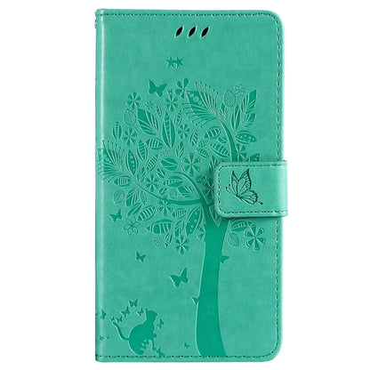 KT Imprinting Flower Series-3 For iPhone 16 Case Wallet Stand Leather Cover Cat Tree Pattern