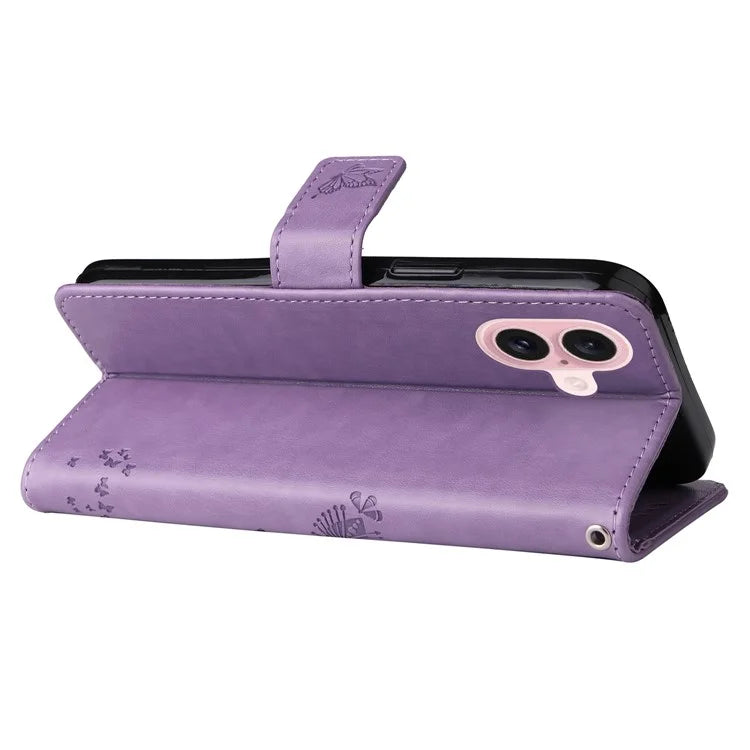 KT Imprinting Flower Series-3 For iPhone 16 Case Wallet Stand Leather Cover Cat Tree Pattern