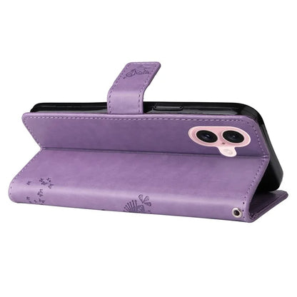 KT Imprinting Flower Series-3 For iPhone 16 Case Wallet Stand Leather Cover Cat Tree Pattern