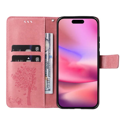 KT Imprinting Flower Series-3 For iPhone 16 Case Wallet Stand Leather Cover Cat Tree Pattern
