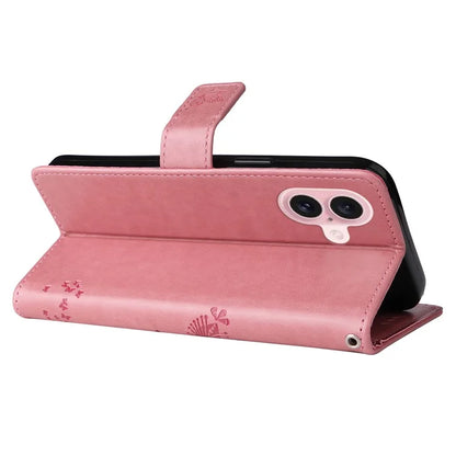 KT Imprinting Flower Series-3 For iPhone 16 Case Wallet Stand Leather Cover Cat Tree Pattern