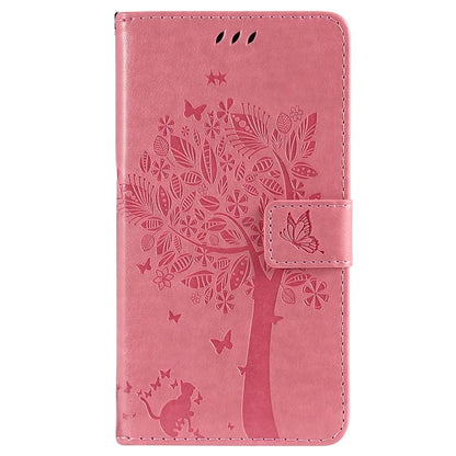 KT Imprinting Flower Series-3 For iPhone 16 Case Wallet Stand Leather Cover Cat Tree Pattern