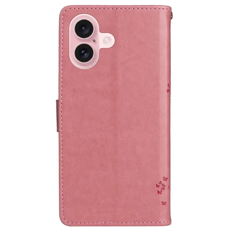 KT Imprinting Flower Series-3 For iPhone 16 Case Wallet Stand Leather Cover Cat Tree Pattern