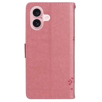 KT Imprinting Flower Series-3 For iPhone 16 Case Wallet Stand Leather Cover Cat Tree Pattern