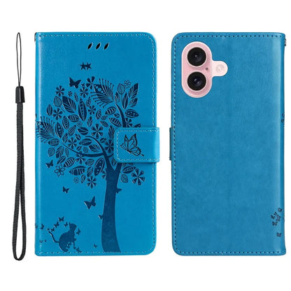 KT Imprinting Flower Series-3 For iPhone 16 Case Wallet Stand Leather Cover Cat Tree Pattern