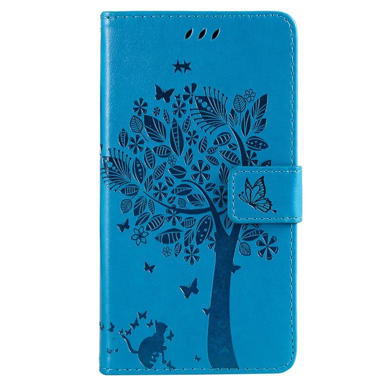 KT Imprinting Flower Series-3 For iPhone 16 Case Wallet Stand Leather Cover Cat Tree Pattern