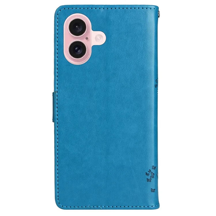 KT Imprinting Flower Series-3 For iPhone 16 Case Wallet Stand Leather Cover Cat Tree Pattern