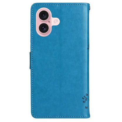 KT Imprinting Flower Series-3 For iPhone 16 Case Wallet Stand Leather Cover Cat Tree Pattern