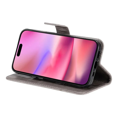 KT Imprinting Flower Series-3 For iPhone 16 Case Wallet Stand Leather Cover Cat Tree Pattern