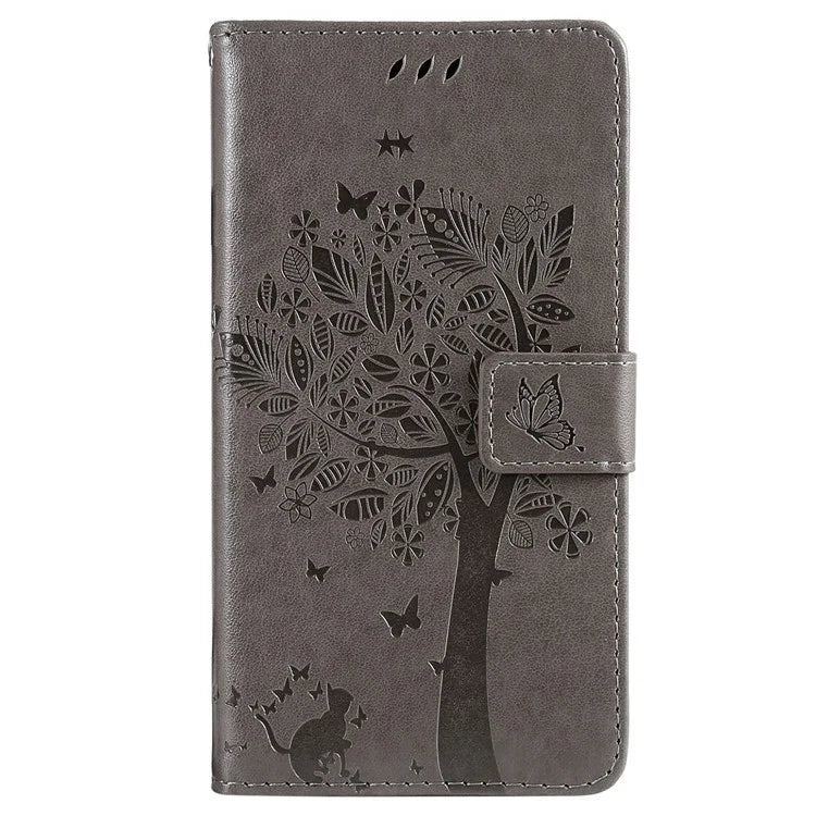 KT Imprinting Flower Series-3 For iPhone 16 Case Wallet Stand Leather Cover Cat Tree Pattern