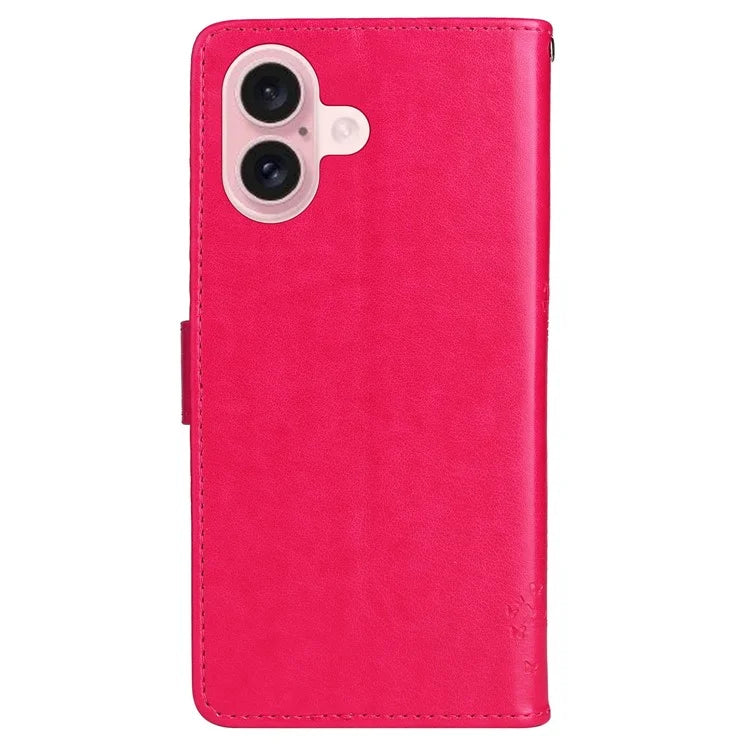 KT Imprinting Flower Series-3 For iPhone 16 Case Wallet Stand Leather Cover Cat Tree Pattern